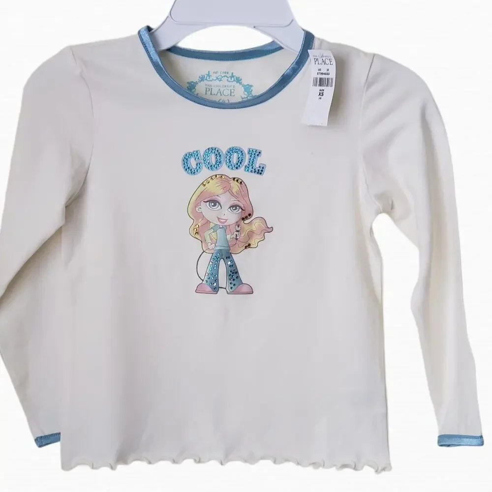 2 FOR $5 SALE Girl's Off White Faux Rhinestone Top Size 4 NWT